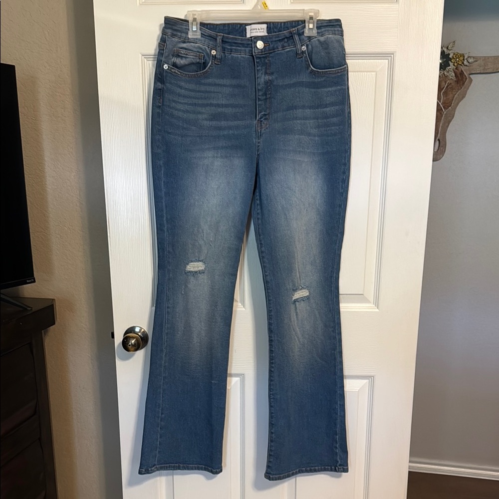 Crown & Ivy Blue Flare Wide Leg Jeans